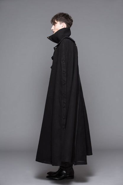 Black Detachable One Sided Shawl Double Sided Woollen Thick Mens Punk Long Coat