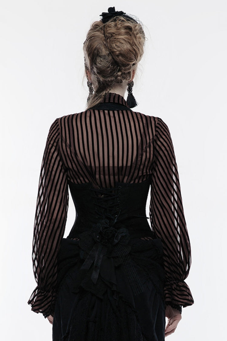 Black Halterneck Jacquard Lace-Up Women's Breast Support Gothic Vest
