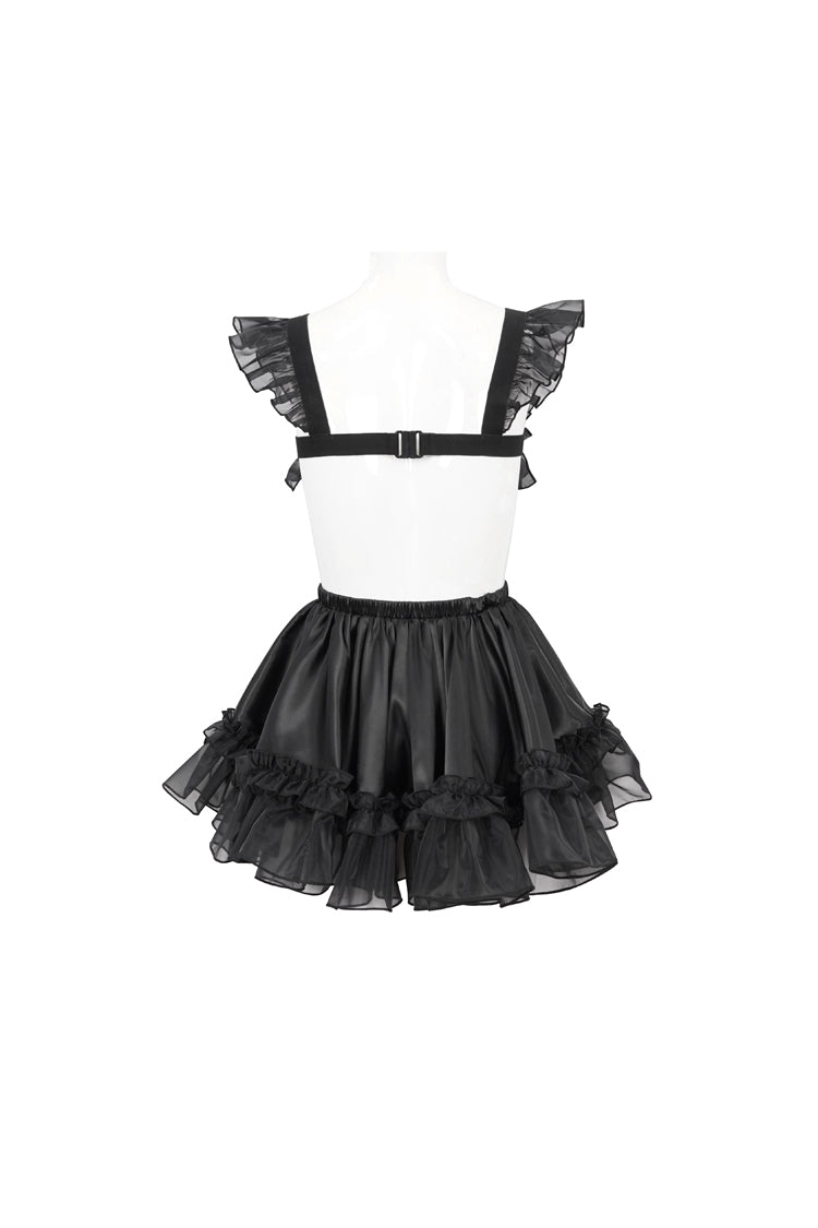 Black Glossy Sheer Ruffled Stretch Sexy Women's Gothic Maid Dress
