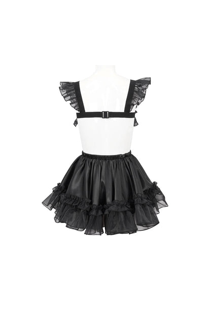Black Glossy Sheer Ruffled Stretch Sexy Women's Gothic Maid Dress