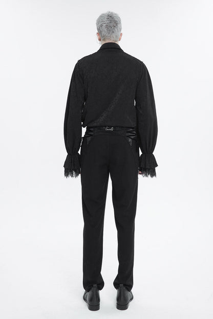Black Lapel Collar Puff Sleeved Lace Hem Men's Gothic Shirt