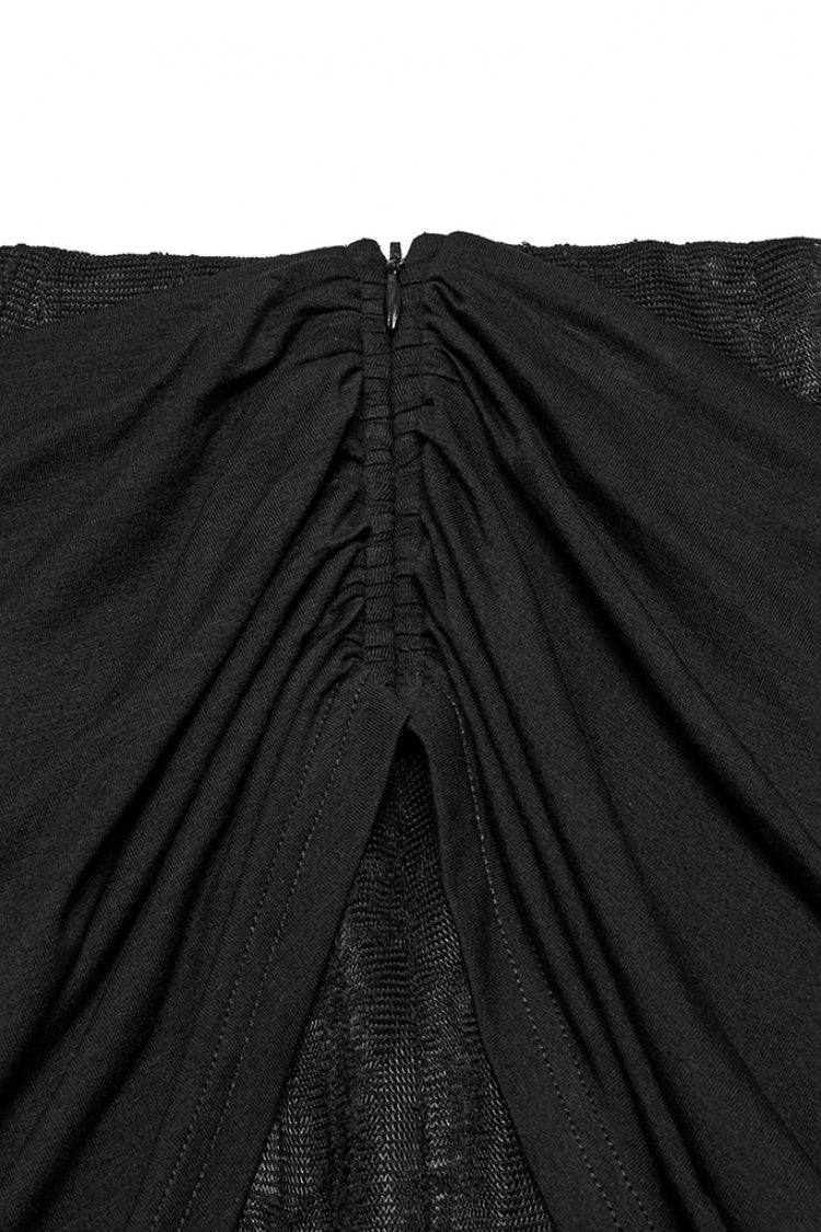 Black Irregular Mesh Ruched Women's Punk Fishtail Skirt
