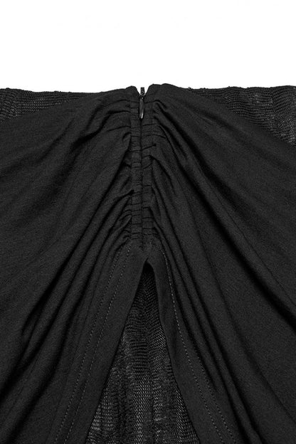 Black Irregular Mesh Ruched Women's Punk Fishtail Skirt