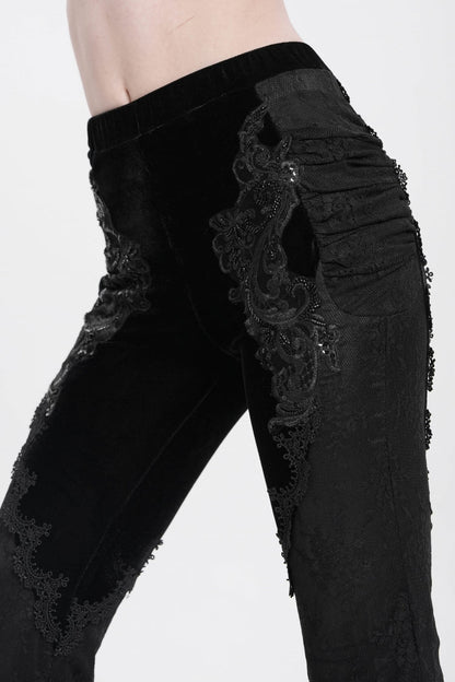 Black Floral Embroidery Stitching Lace Women's Gothic Pants