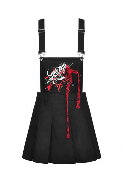 Black Devil Blood Women's Punk Suspender Pleated Skirt