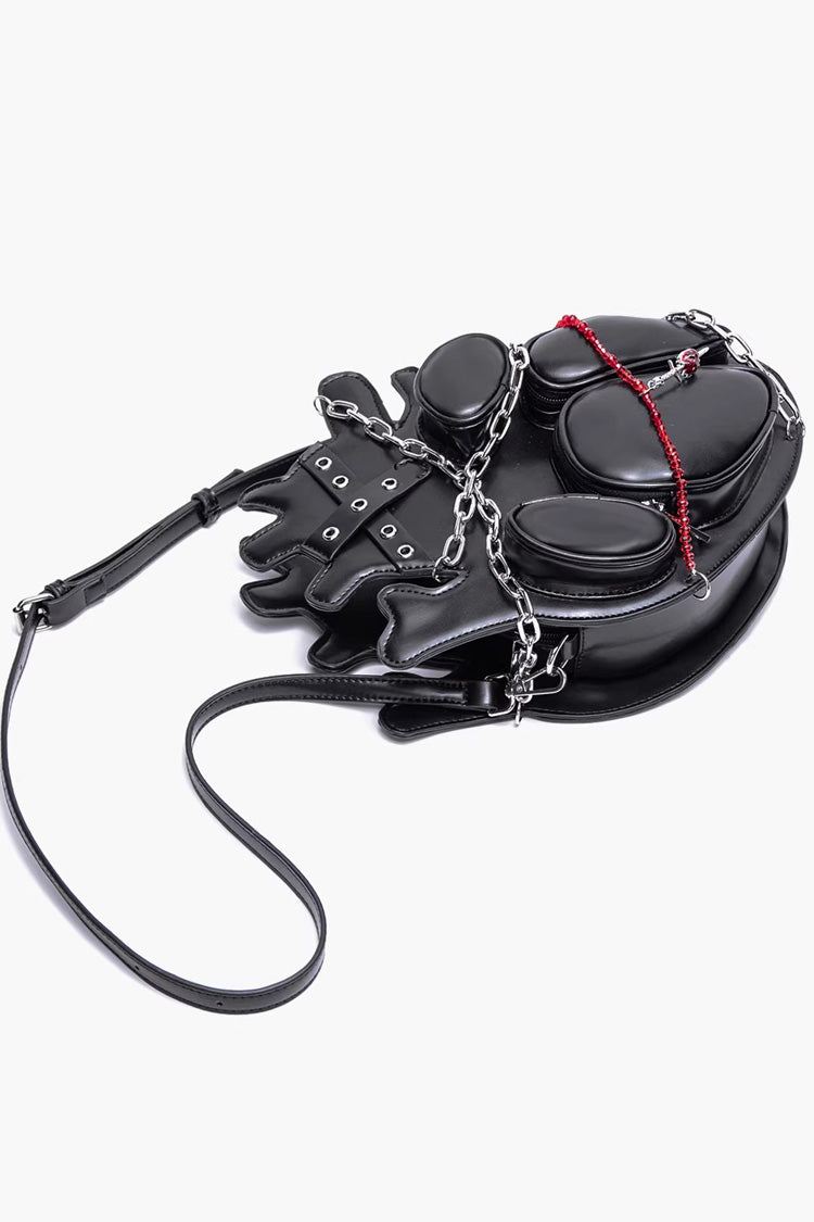 Black Creative Heart Chain-Decorated Gothic Lolita Backpack with Binding Straps and Chain