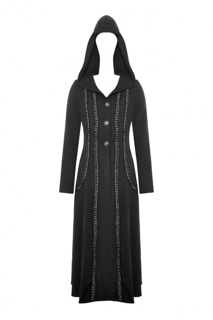 Black Long Sleeves Ruffled Lace-Up Women's Punk Long Jacket with Hood