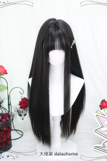 Black Natural Sweet Lolita Long Straight Wigs