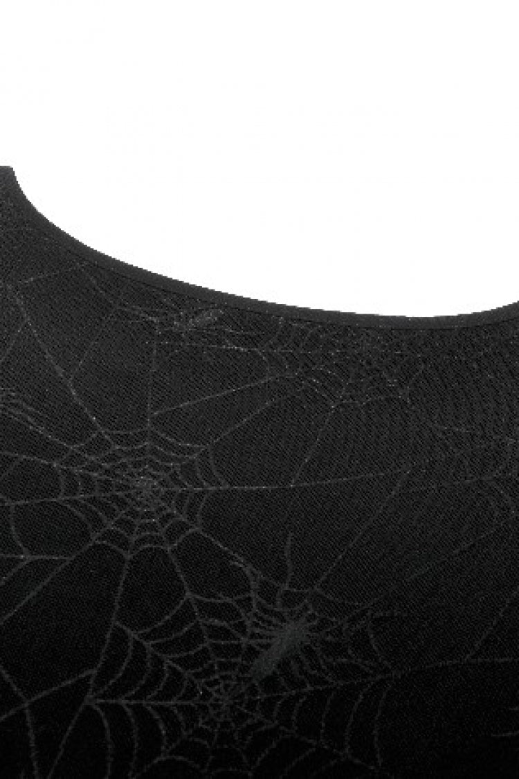 Black Long Sleeves Lace-Up Spiderweb Women's Gothic Elegant Witch Long Dress