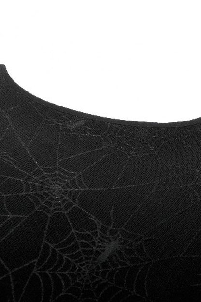 Black Long Sleeves Lace-Up Spiderweb Women's Gothic Elegant Witch Long Dress