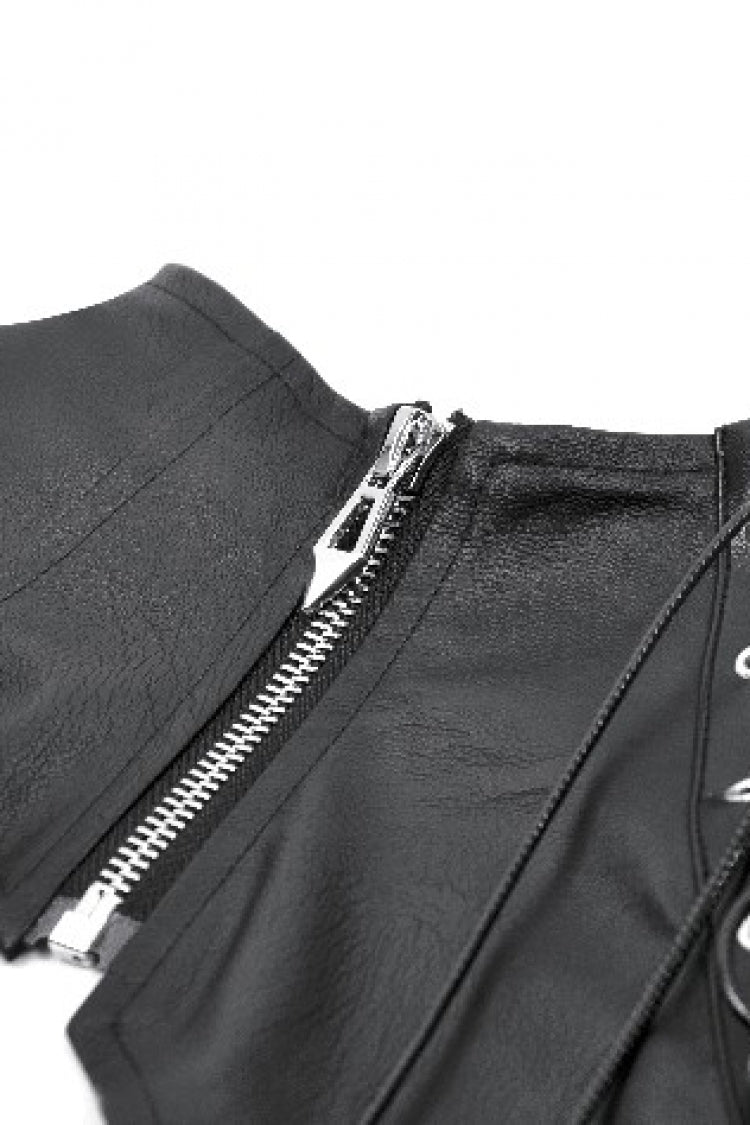 Black Cut-Out Asymmetric Buckled Zippered Women's Punk Cape