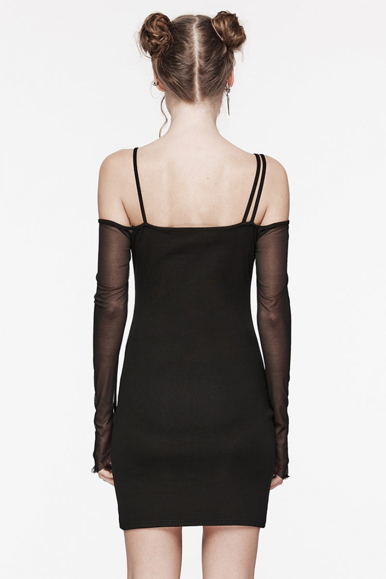 Black Off Shoulder Stitching Mesh Women's Gothic Dress