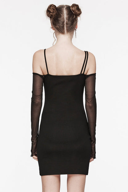 Black Off Shoulder Stitching Mesh Women's Gothic Dress