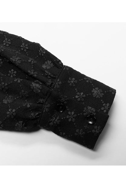 Black Flower Type Pearl Nail Square Neck Tucked Waist Flower Bud Women's Punk Dress