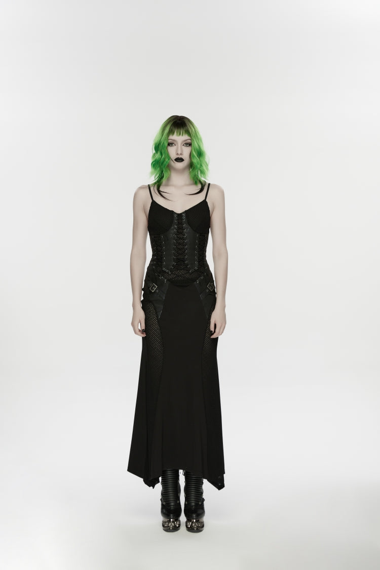 Black Lace-Up Buckled Eyelet Women's Punk Jsk Dress