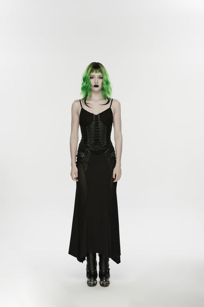 Black Lace-Up Buckled Eyelet Women's Punk Jsk Dress