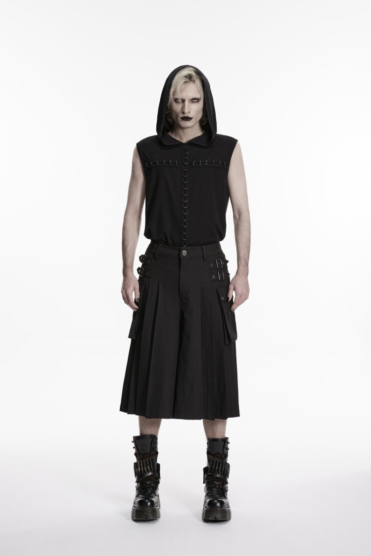 Black Buckled Big Pockets Pleated Men's Punk Pants
