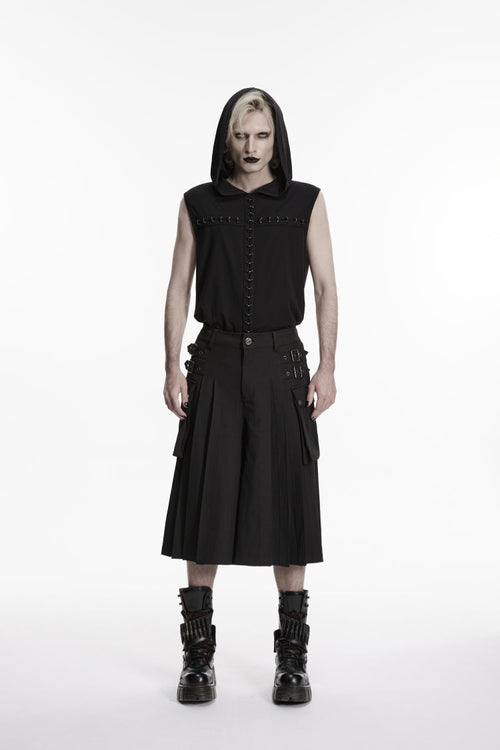 Black Buckled Big Pockets Pleated Men's Punk Pants