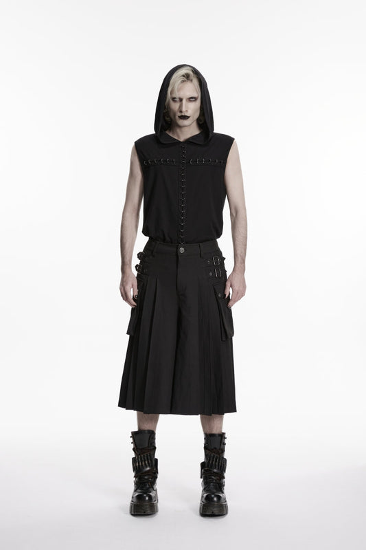 Black Buckled Big Pockets Pleated Men's Punk Pants