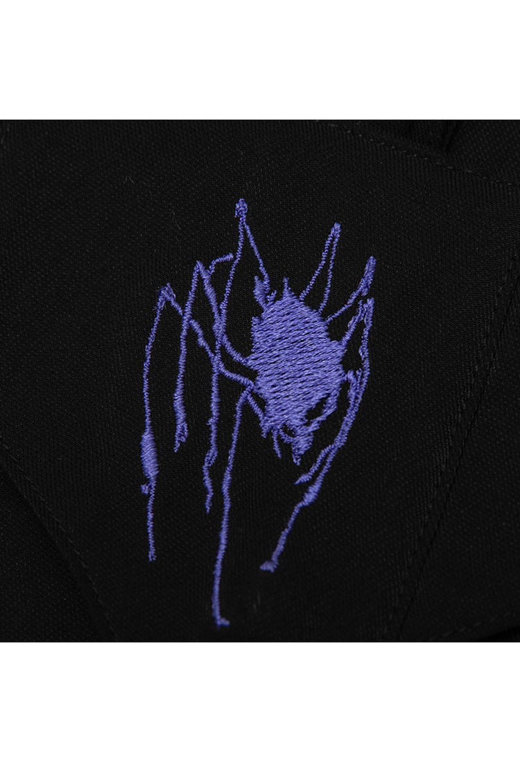 Black Buckle Belt Waist Bag Spider Embroidery Women's Punk Pleated Skirt