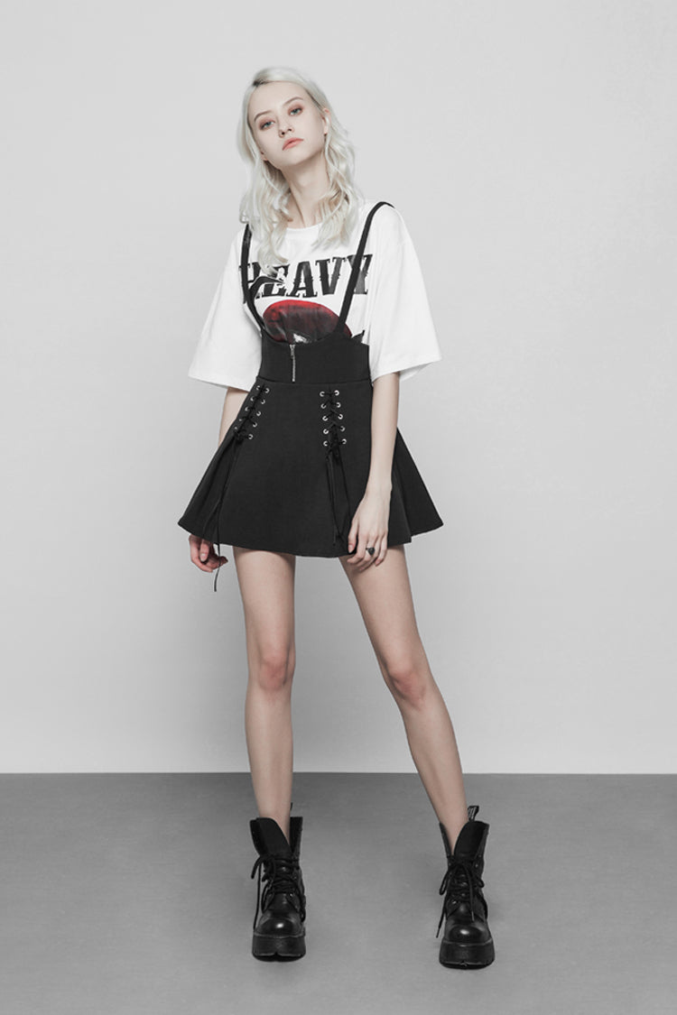 Black High Waist Bandage Zipper Braces Women's Steam Punk Skirt