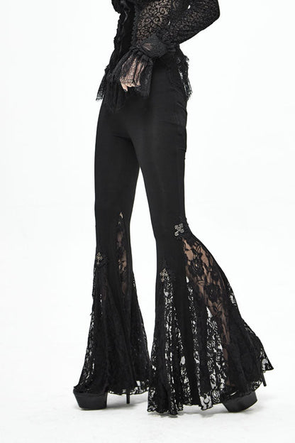 Black Cross Knit Lace Bell Gothic Womens Pants