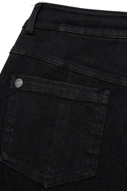 Black Multi-Pocket Buckle Women's Punk Jeans Pants