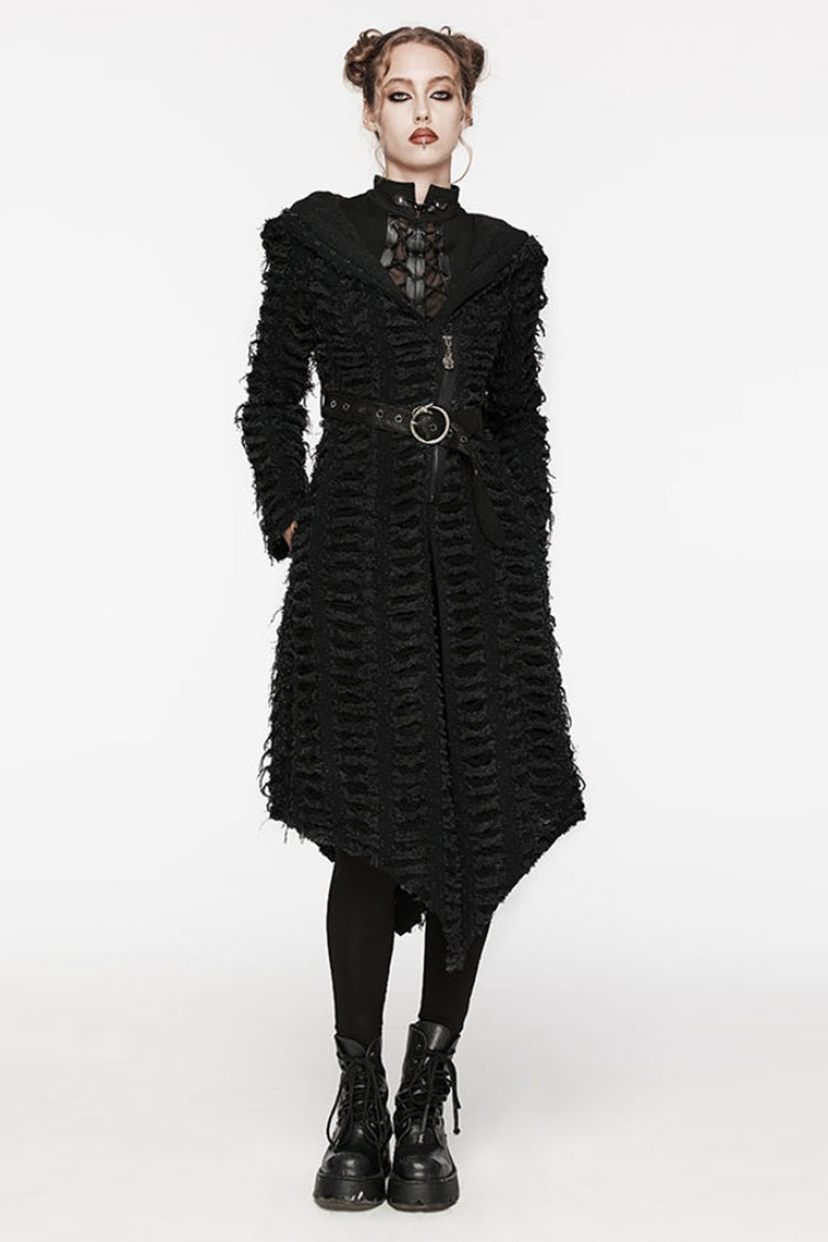 Black Irregular Hooded Women's Punk Long Coat