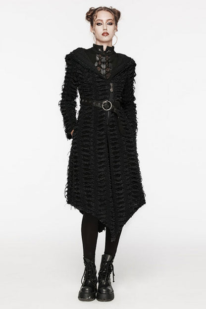 Black Irregular Hooded Women's Punk Long Coat