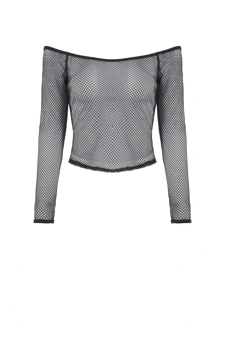 Black Off Shoulder Long Sleeves Mesh Women's Gothic Versatile Top
