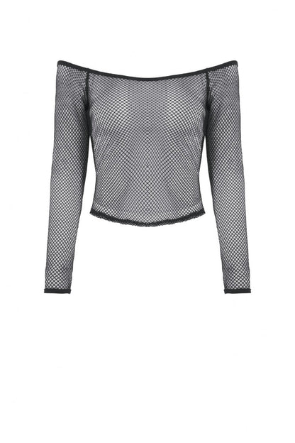 Black Off Shoulder Long Sleeves Mesh Women's Gothic Versatile Top