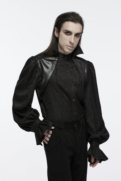 Black Long Puff Sleeves Lace-Up Men's Gothic Blouse