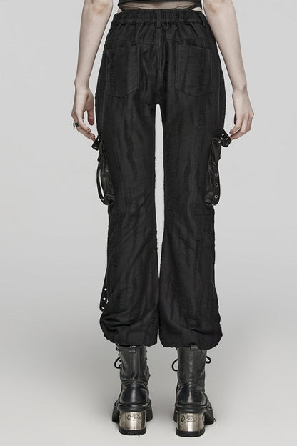 Black Eyelet Pocket Knitted Women's Steampunk Loose Pants