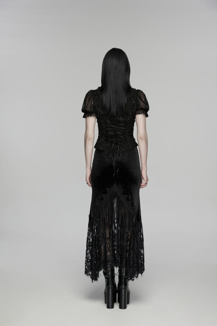 Black Embroidered Lace Slim Women's Gothic Fishtail Velvet Skirt