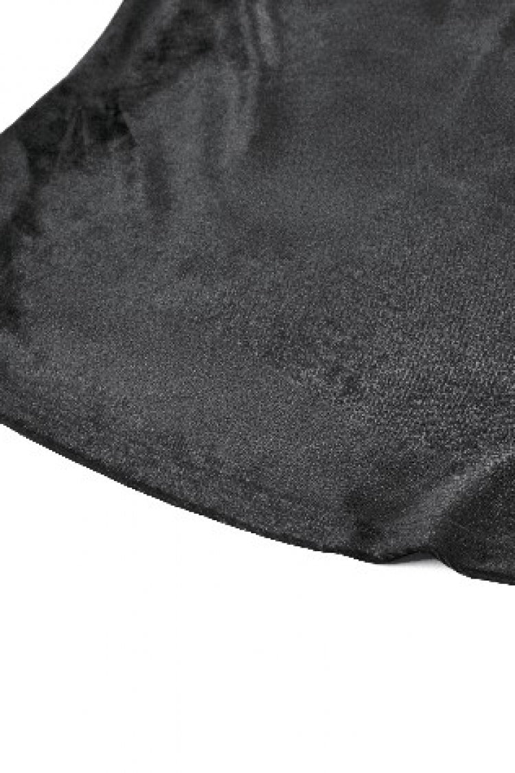Black Off Shoulder Halterneck Long Trumpet Sleeves Cut-Out Lace Spliced Velvet Gothic Palace Top