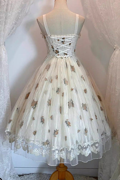 Apricot [Chloris] Printed Embroidered Lace Sweet Lolita Jsk Dress