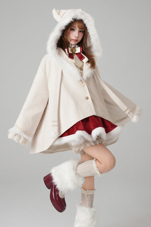 Beige [Clock of Reincarnation Cycles] Cat Ears Magic Hooded Sweet Lolita Coat Cloak