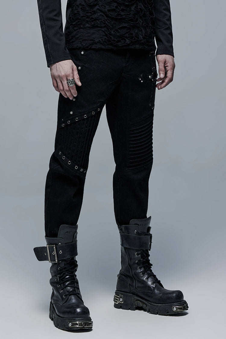 Black Cross Decoration Ripped Men's Steampunk Pants