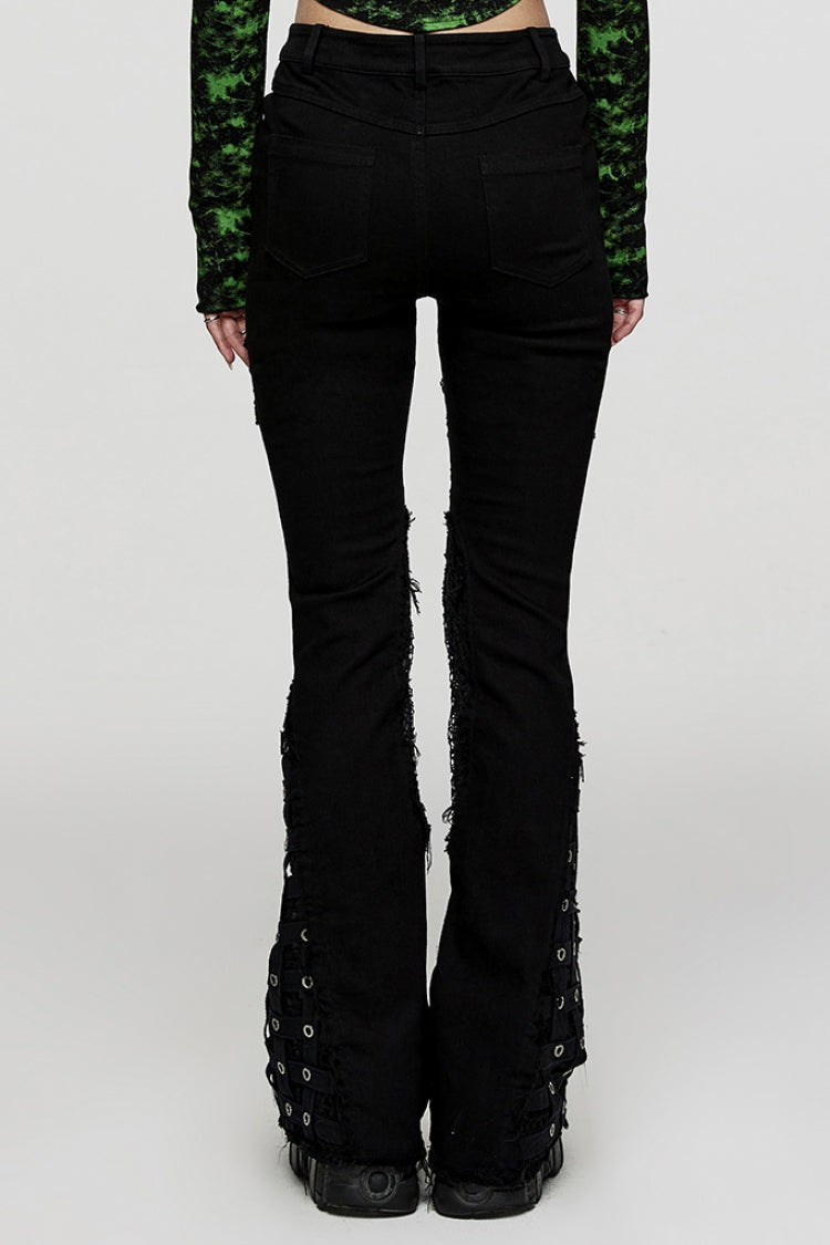Black Hole Eyes Buckle Unedged Flared Women's Punk Pants