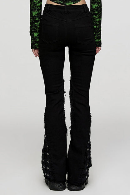 Black Hole Eyes Buckle Unedged Flared Women's Punk Pants