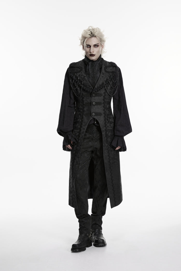 Black Jacquard Chain-Decorated Men's Gothic Long Vest