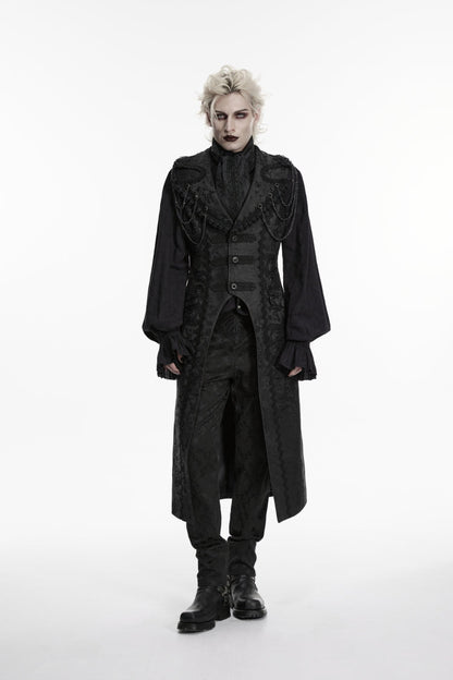 Black Jacquard Chain-Decorated Men's Gothic Long Vest