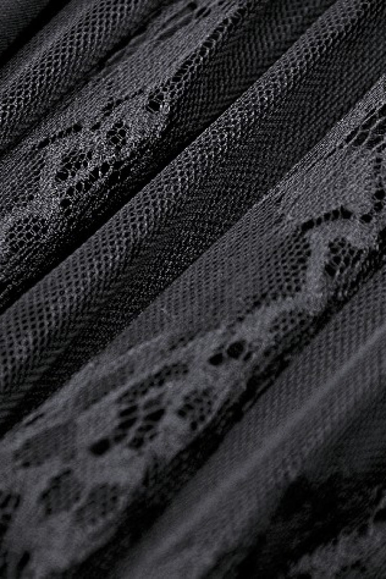 Black High Waisted Heart Embroidered Lace Women's Gothic Maxi Skirt