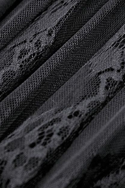 Black High Waisted Heart Embroidered Lace Women's Gothic Maxi Skirt