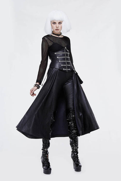 Black Chain Shaped Ribbons Zipper Up Leather Big Swing Punk Womens Half Skirt