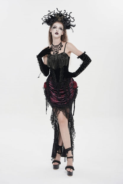 Black Lace-Up Women's Gothic Embroidered Tassels  Overbust Corset