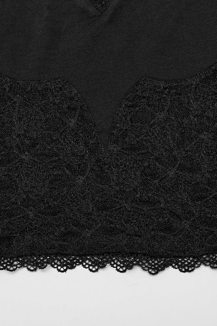 Black Off Shoulder Short Sleeves Hollow Bowknot Lace Women's Gothic Top