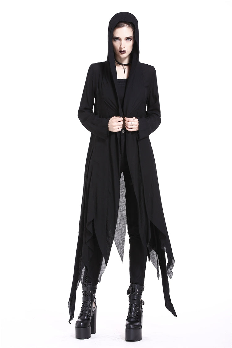 Black Long Sleeves Women's Grungy Gothic Vintage Hooded Coat