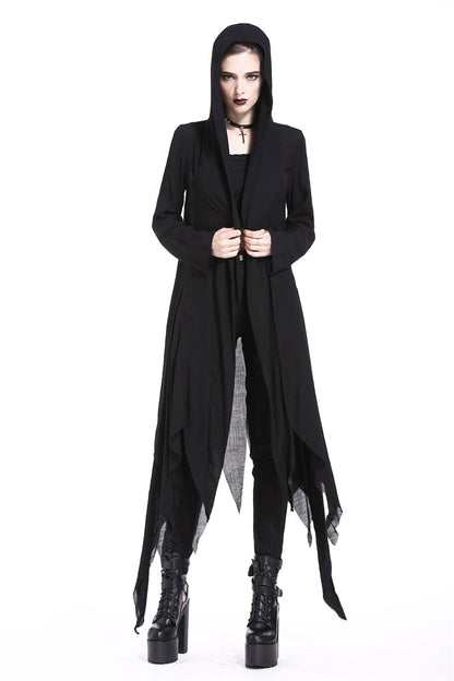 Black Long Sleeves Women's Grungy Gothic Vintage Hooded Coat