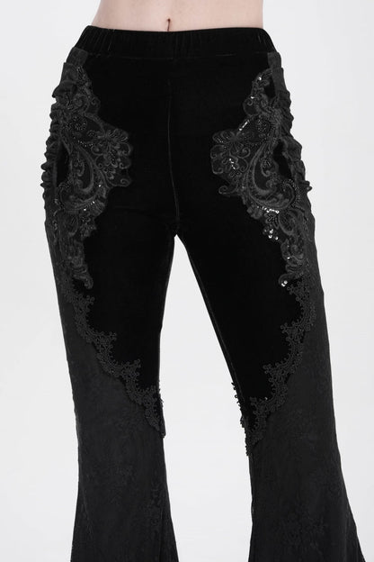 Black Floral Embroidery Stitching Lace Women's Gothic Pants